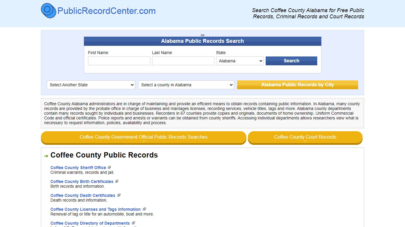 Coffee County Alabama Free Public Records - Court Records ...